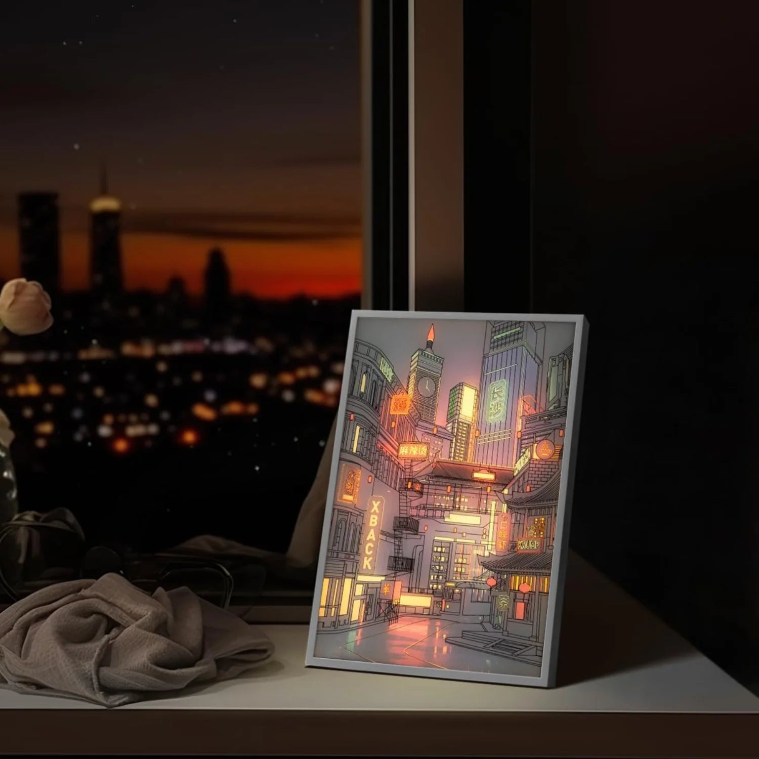 Peinture lumineuse LED Belle ville vue de nuit