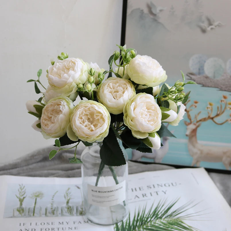 Bouquet de fleurs artificiel de pivoines en soie