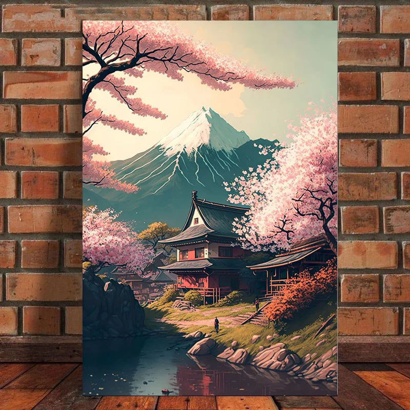 Affiche Paysage Vintage du Village Japonais